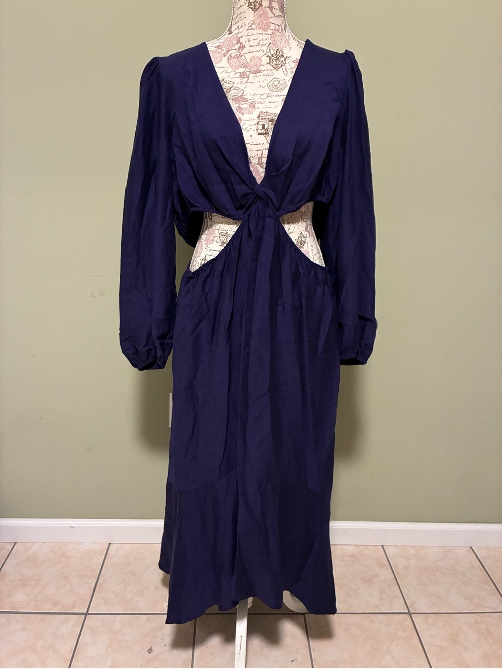 Tie-Front Maxi Dress in Deep Navy